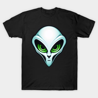 Green Alien Head Portrait UFO T-Shirt